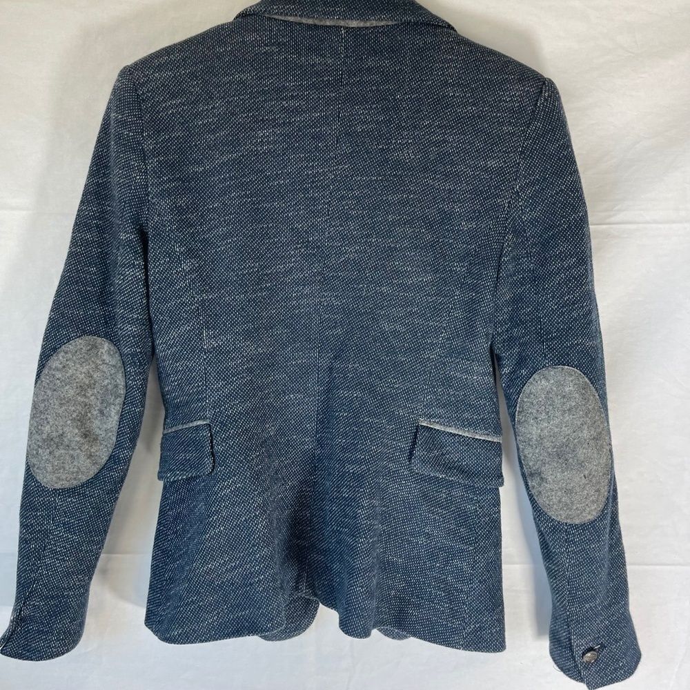 Zara Basic Blue Herringbone Lined Blazer With Elb… - image 3